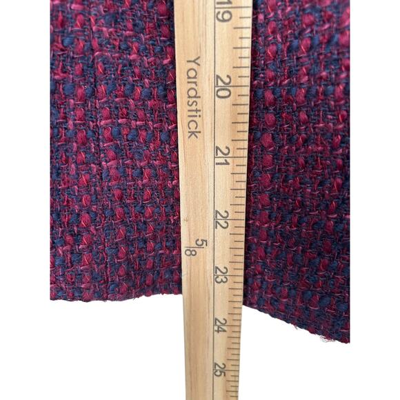 LOFT Blazer Womens Size 10 Burgundy Blue Wool Tweed Collarless Full Zip Jacket - Picture 11 of 12